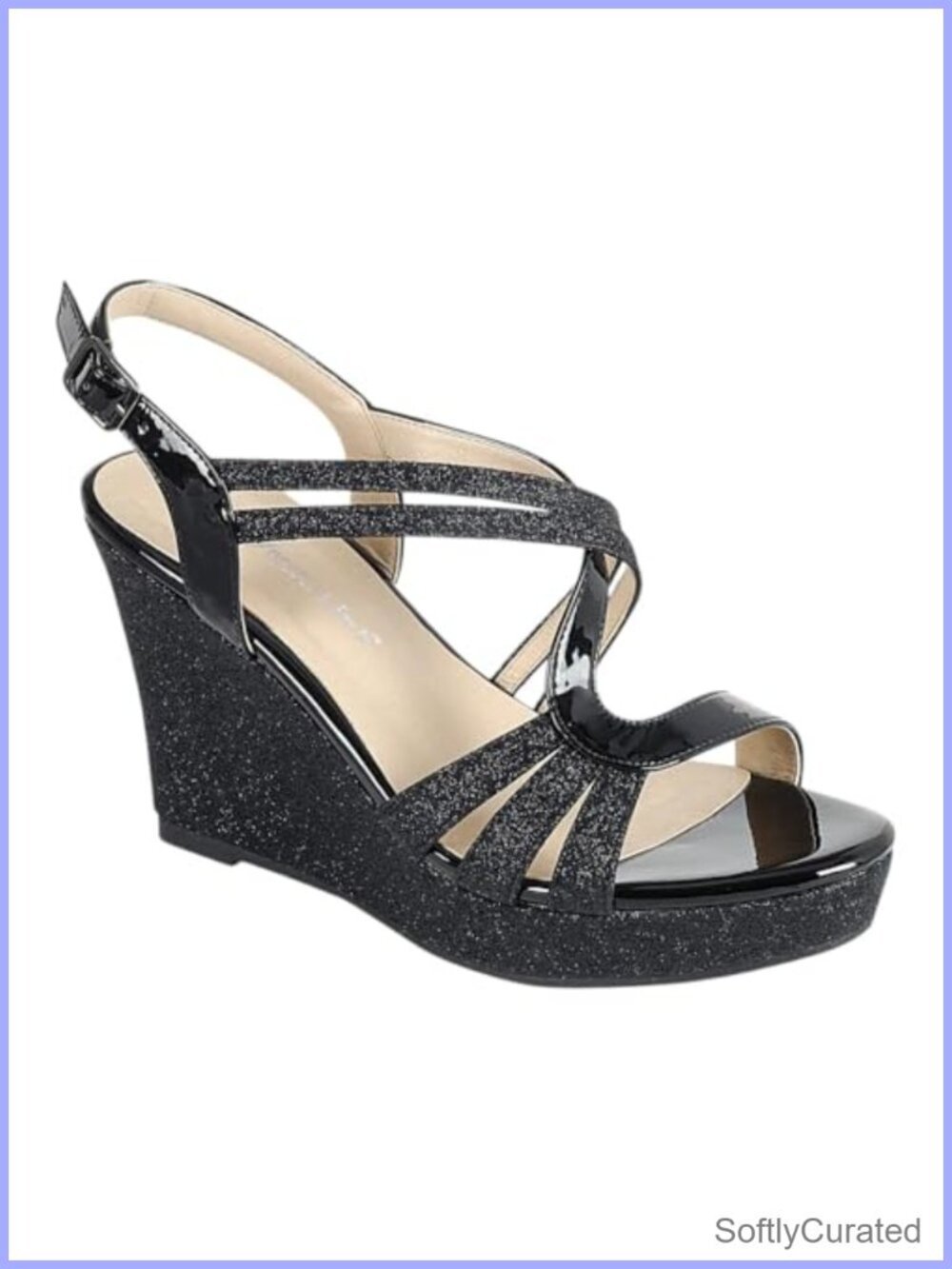 Wedge Platform Sandals Glitter Strappy Wrapped 4" Heel Open Toe Slingback